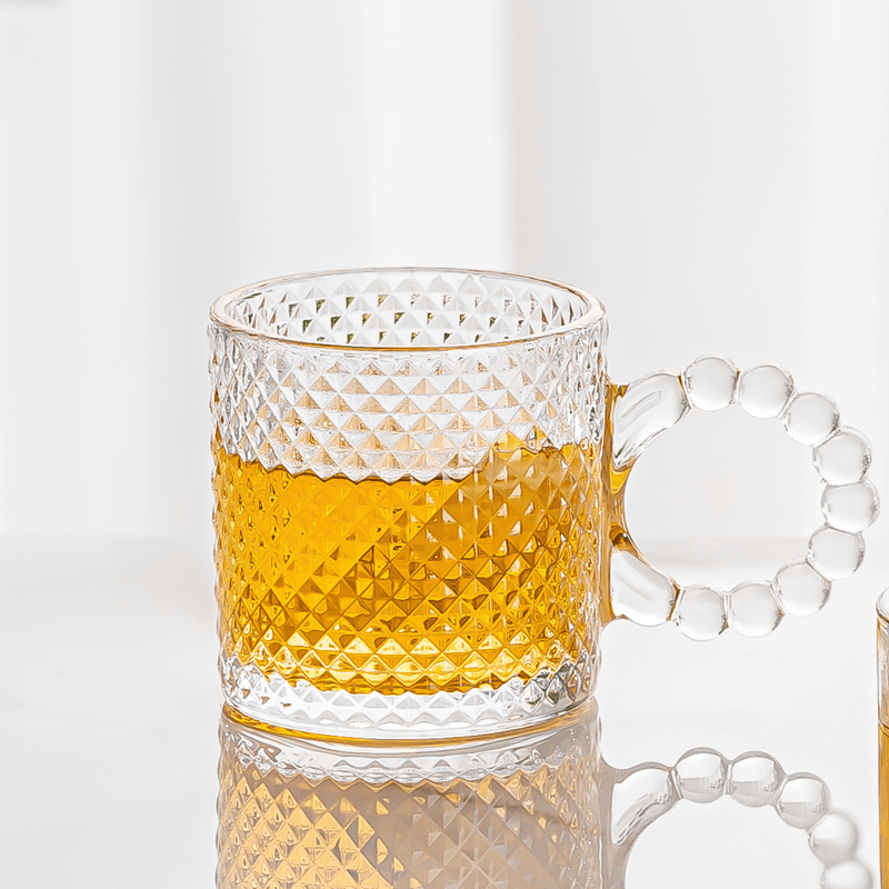 Small Glass Mugs with Saucers Set for Coffee/Tea