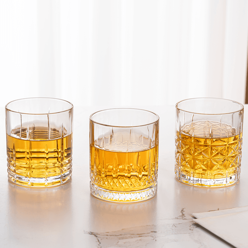 Stocked Round Whisky Glass Tumblers with 4 Patterns