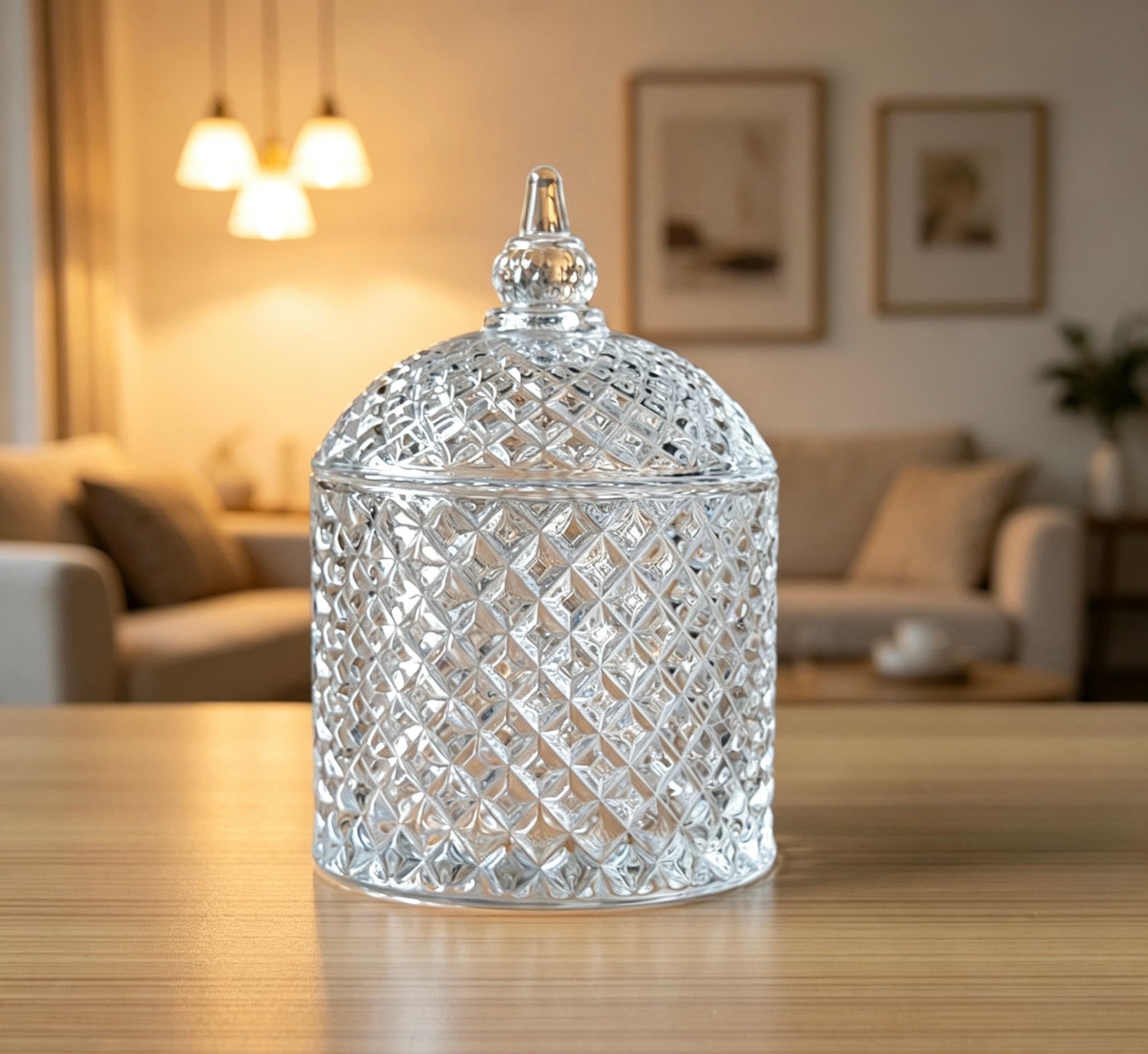 Stocked Diamond Glass Jars with Lid for candy/food Glass Candle Jars