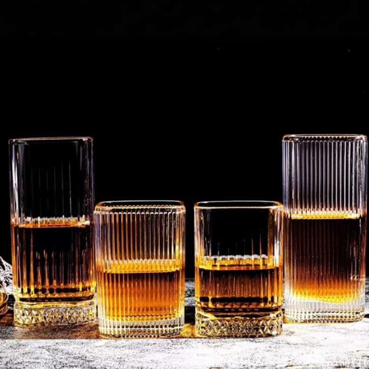 Retro Striped Short and Tall Glass Cups for Drinking